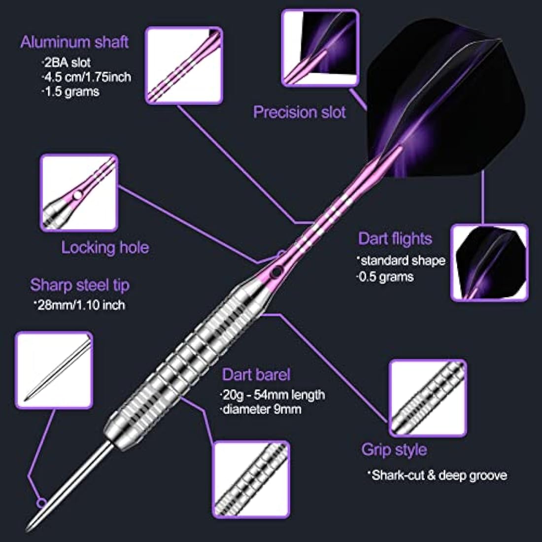 DARTSPACE Steel Tip Darts Set – 12 Pack Professional 22g/24g Metal Darts