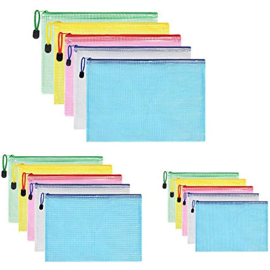 Vicloon 15Pcs Mesh Document Wallets – A3 A4 A5 Waterproof Zip Bags
