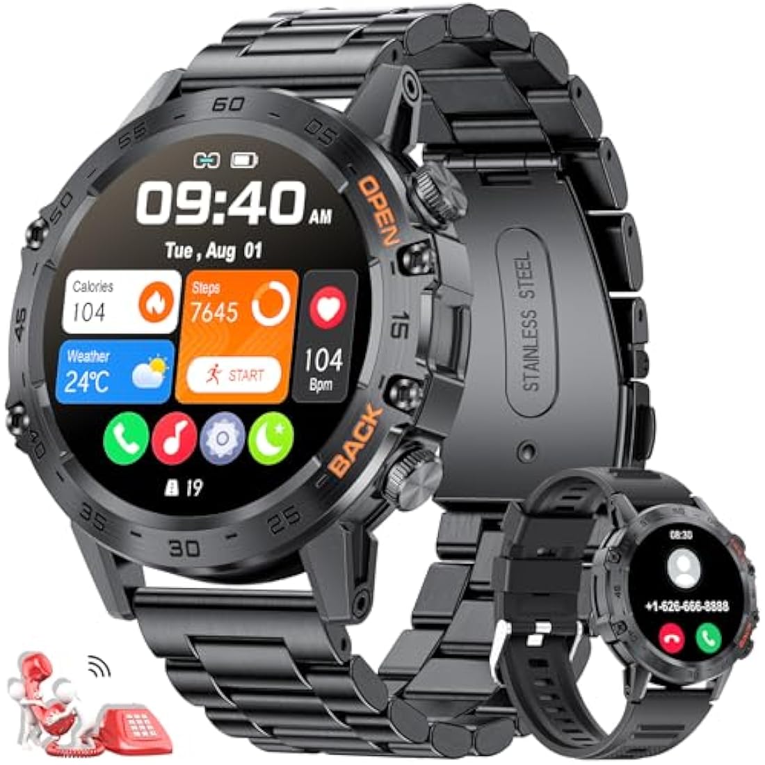 FEELNEVER Military Smart Watch for Men | Tactical Fitness Tracker - Black