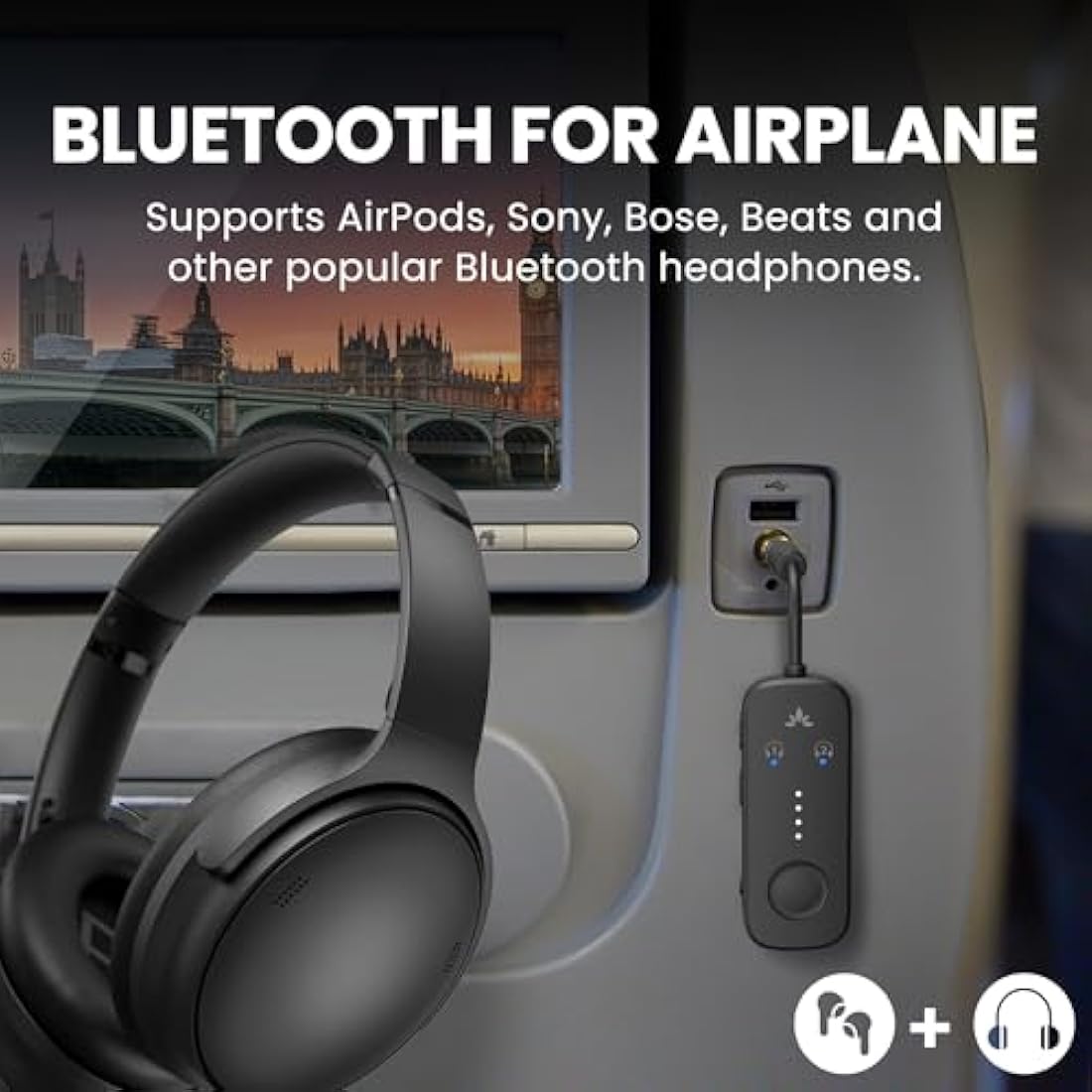 Avantree Relay Bluetooth 5.3 Airplane Adapter | Dual Audio Transmitter