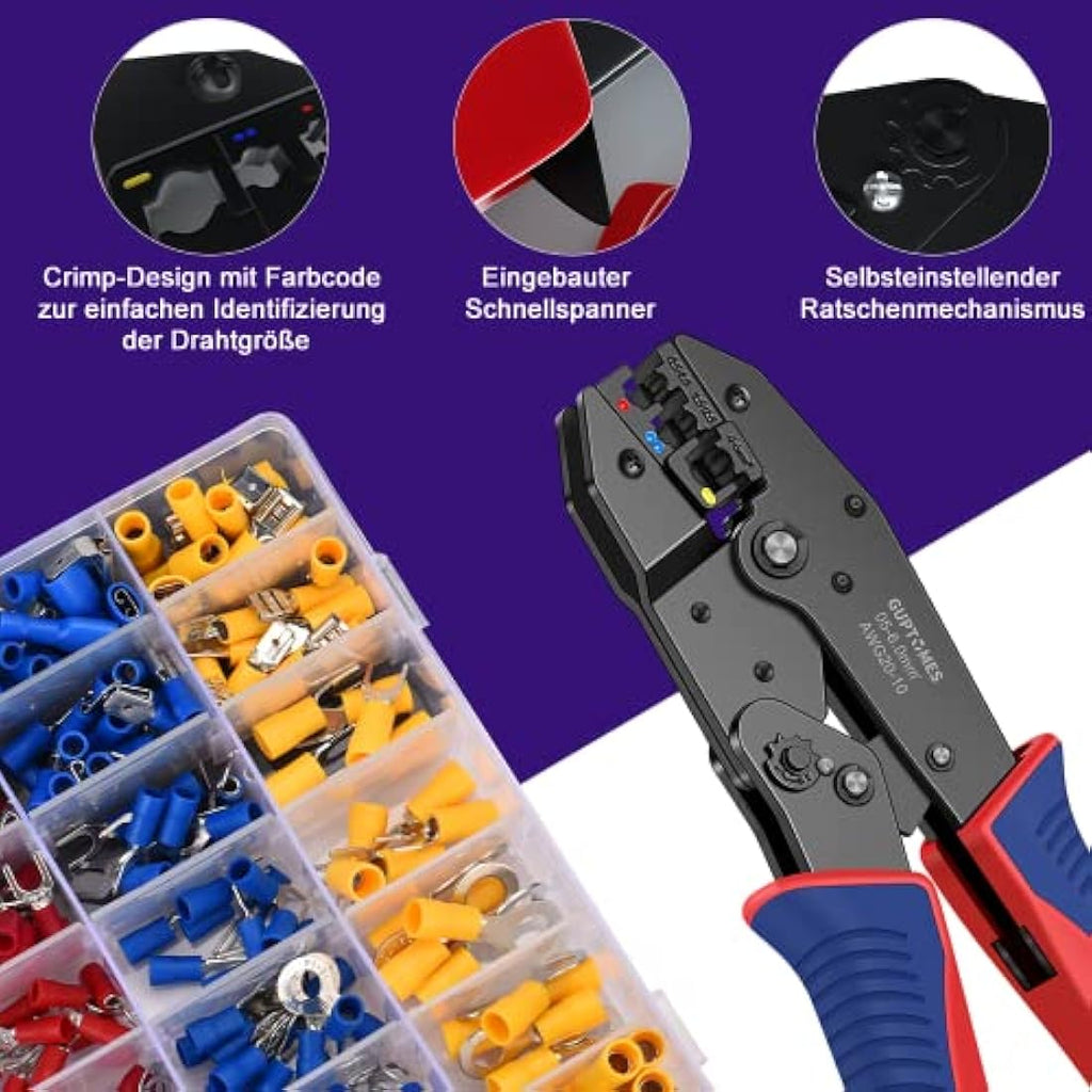 GUPTOMES Ratchet Wire Crimping Tool Kit with 290 Insulated Connectors