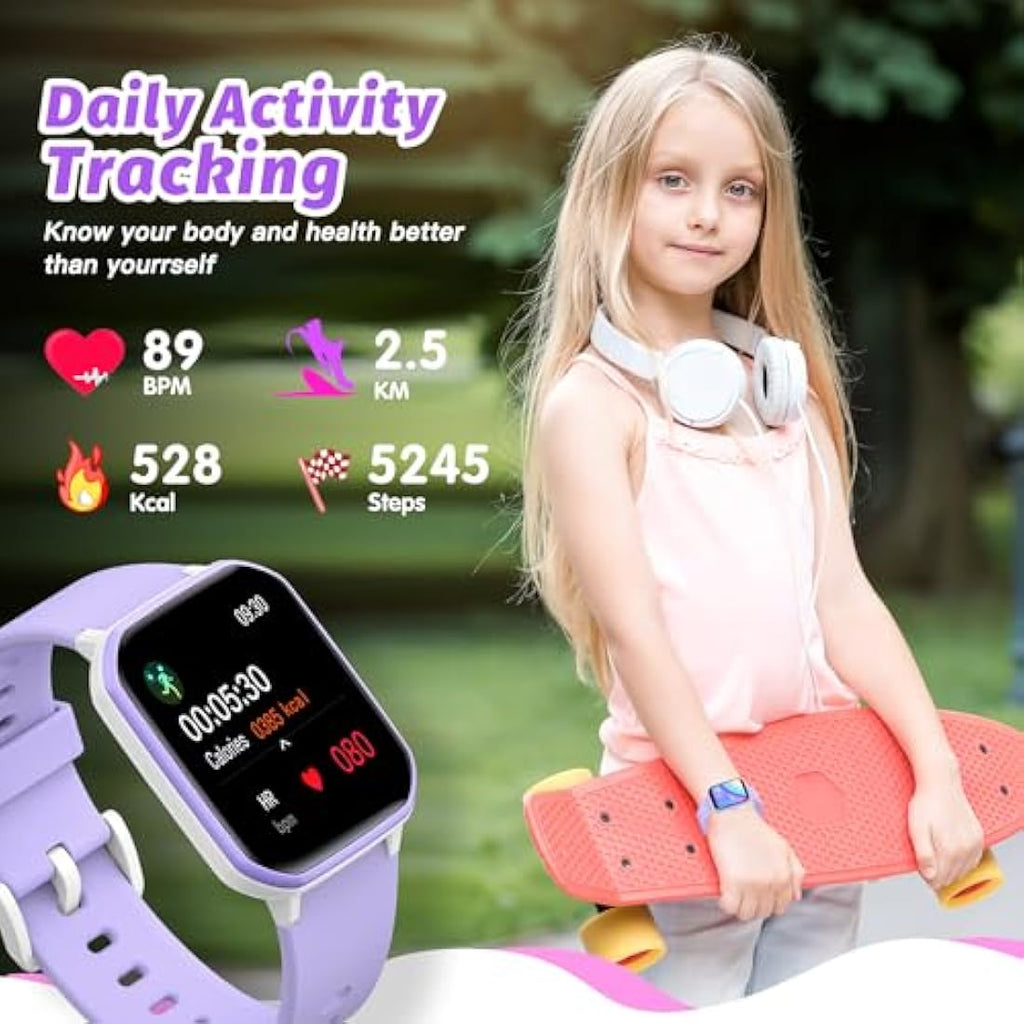 Kids Smart Watch – IP68 Waterproof Fitness Tracker (Purple)