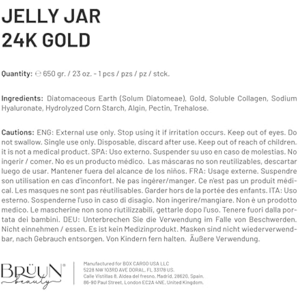 BRÜUN 24K Gold Jelly Mask – Peel-Off Rubber Face Mask Jar, 23 fl oz