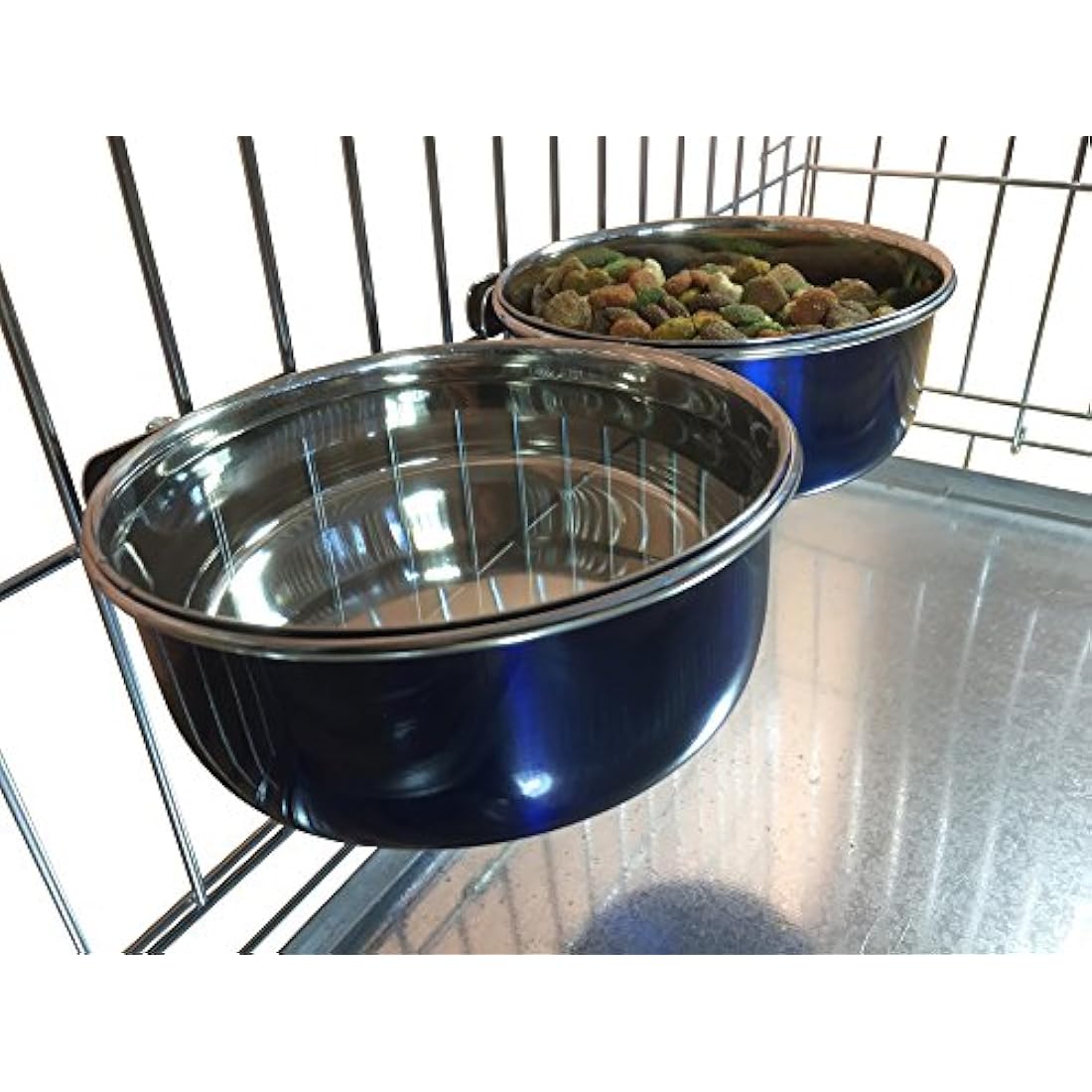 Ellie-Bo Dog Crate Bowls | 0.9L Blue Stainless Steel Bolt-On Pair
