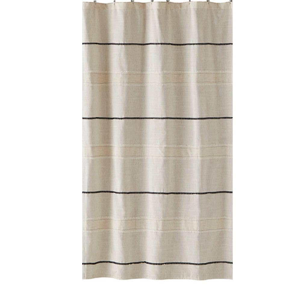 SKL Home Frayser Shower Curtain - Linen Blend with Navy Trim, 70x72