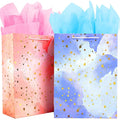 Large Gift Bags with Tissue Paper – 2 Pack Pink & Blue Set