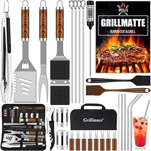 Grilliance 30-Piece Stainless Steel BBQ Grill Tools Set with Carrying Bag