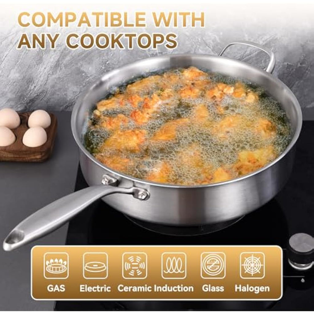 Inqibee Tri-Ply Stainless Steel Sauté Pan with Lid - 26cm Induction