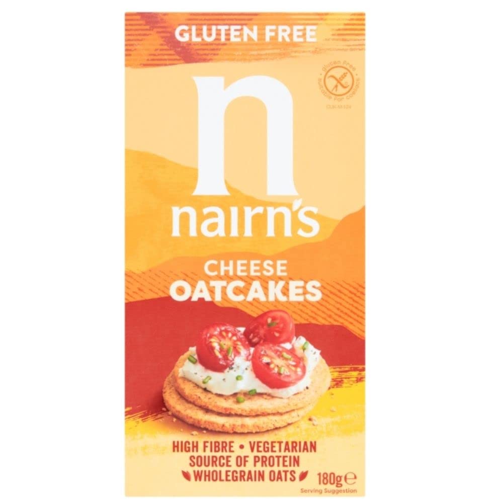 Nairn's Gluten Free Cheese Oatcakes - Wholegrain Snack - 180g (Pack of 8)