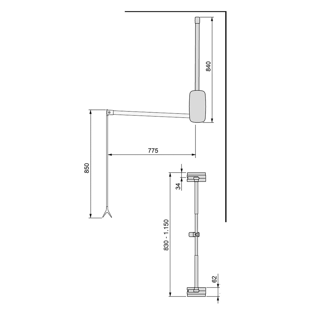Emuca - Pull down hanging rail for wardrobe, pull down wardrobe rail lift, adjustable width 830-1150mm 32,67-45,27 inch, white colour
