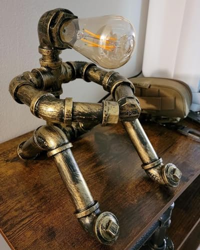 Jolof Store Robot Water Pipe Table Lamp – Retro Steampunk Iron Desk Light