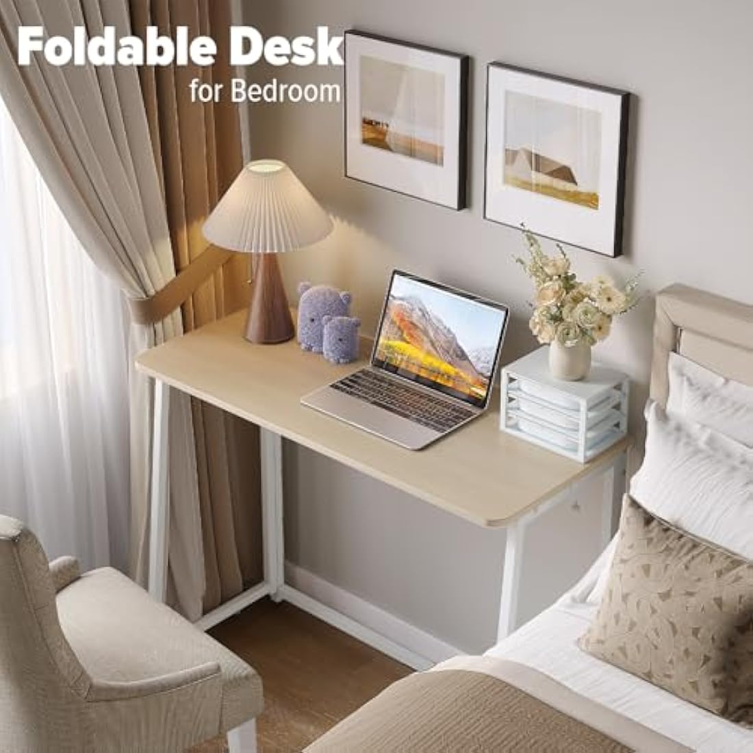 WOHOMO Folding Desk – Small Space Saving Computer Table, Oak