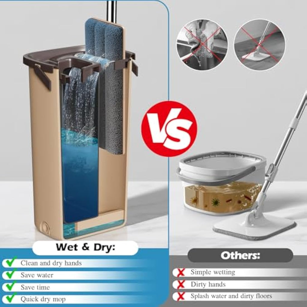 MASTERTOP Hands-Free Flat Mop and Bucket Set | 6 Microfibre Pads