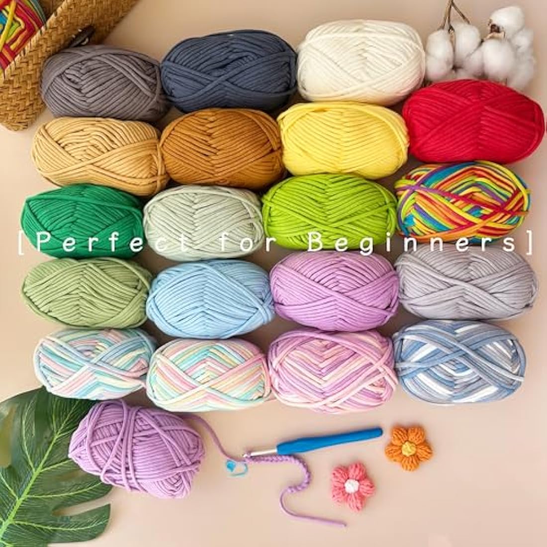 Jolof Store Chunky Cotton Yarn Kit – 12x50g Amigurumi Starter Set, Green