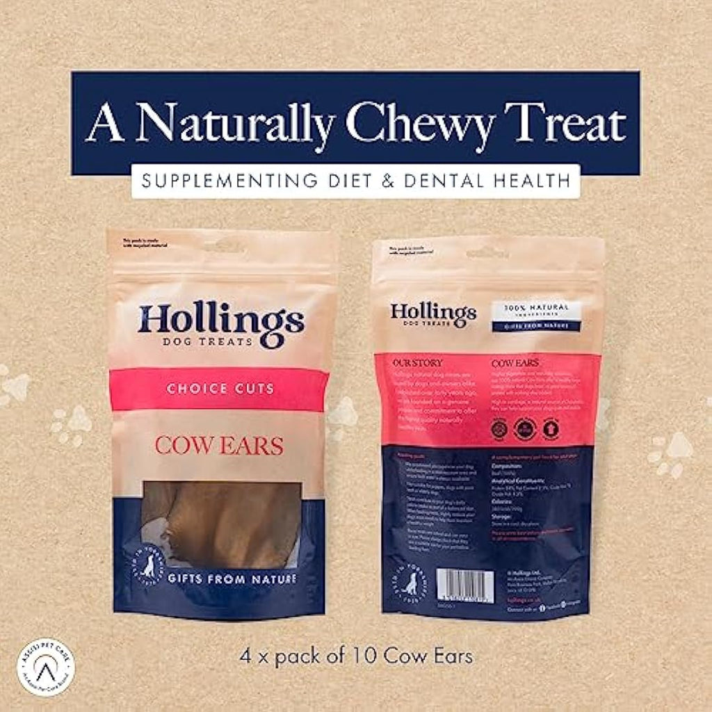 Hollings Natural Cow Ears Dog Treats | Grain Free Joint Support (40 Pack)