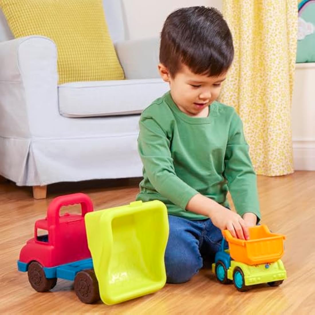 B. toys Grab-n-Go Dump Truck Set – 2 Construction Vehicles for Toddlers