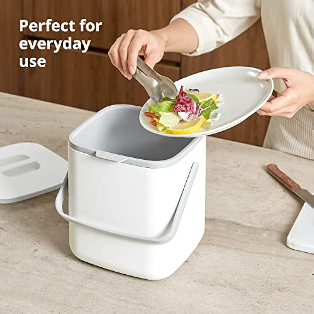 BLUE GINKGO 5L Kitchen Compost Bin – Odor-Tight Countertop Pail, Grey