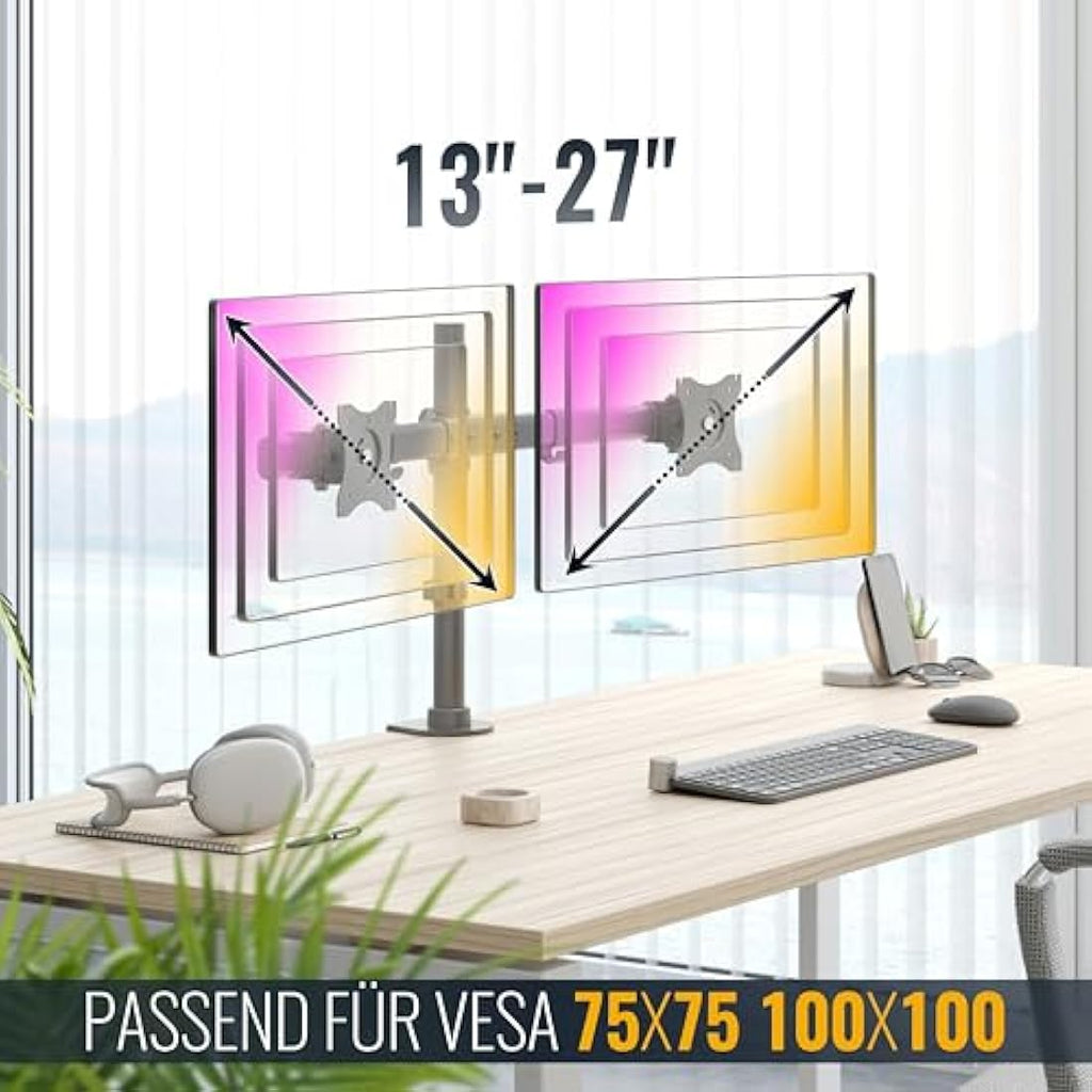 RICOO Dual Monitor Stand – Swivel Desk Mount for 13-27 Inch LCD Screens