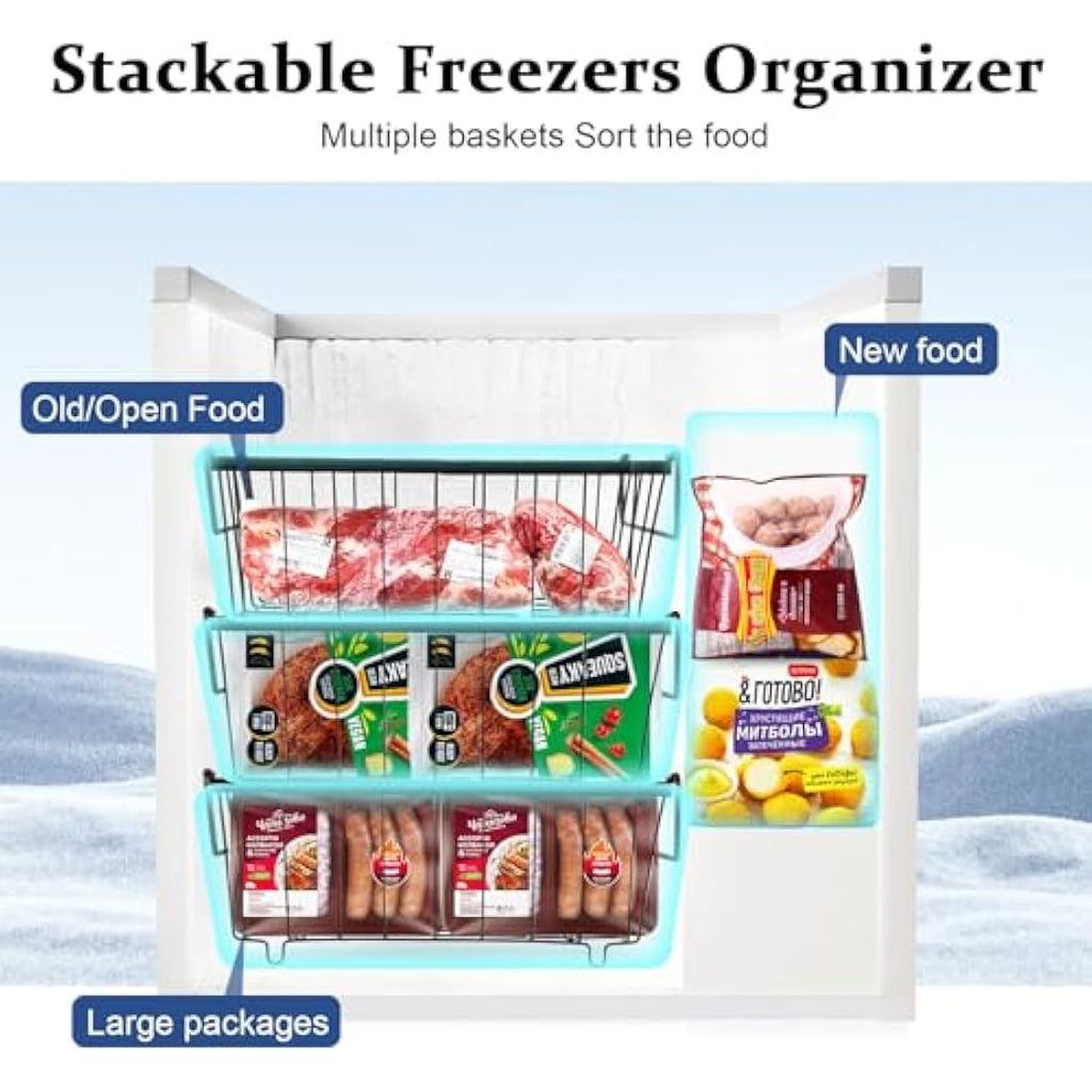 Teodute 4 Pack Chest Freezer Baskets – Stackable Wire Organizer Bins