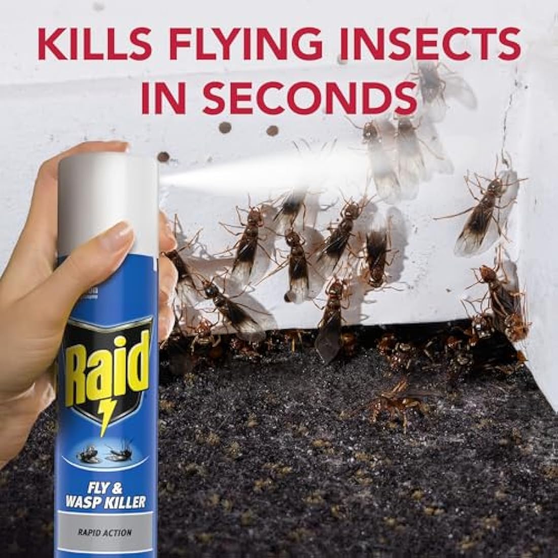Raid Rapid Action Fly & Wasp Killer Spray, Indoor Use - 6 x 300ml