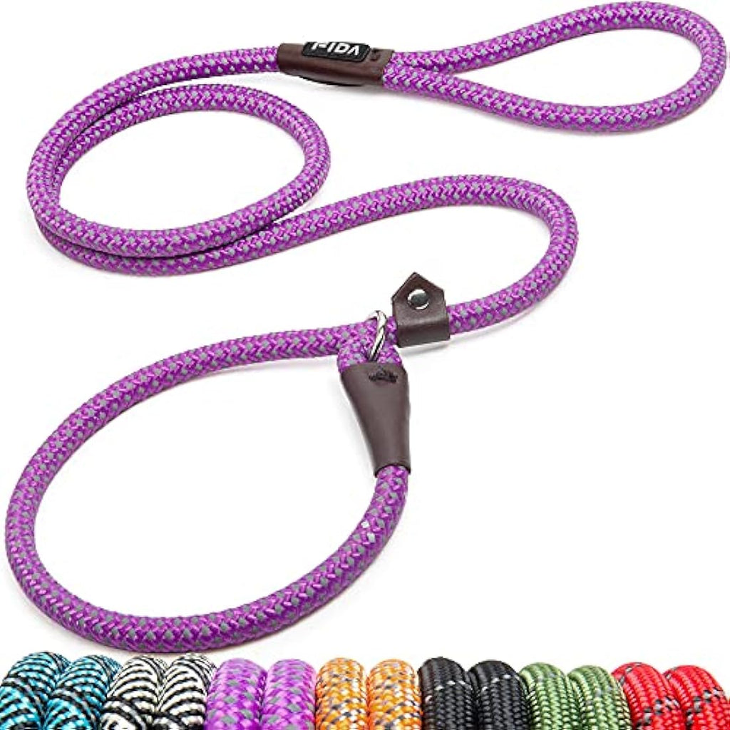 Fida Reflective Nylon Slip Lead for Dogs – 1.8m Rope Leash (Pack of 5)