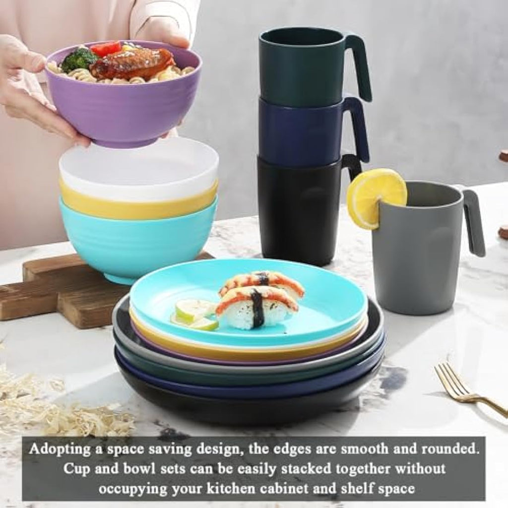Kyraton 32-Piece Plastic Dinnerware Set | Unbreakable Camping Dishes for 8
