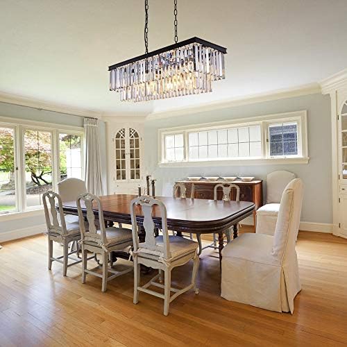 Wellmet 9-Light Crystal Chandelier – Modern Black Kitchen Island Light