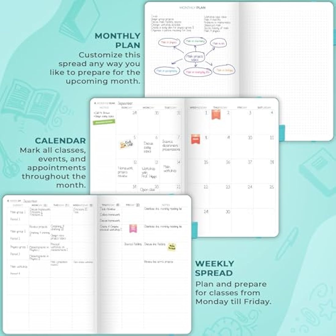 Clever Fox Teacher Planner – Undated Lesson Plan Book, 18x25cm, Turquoise