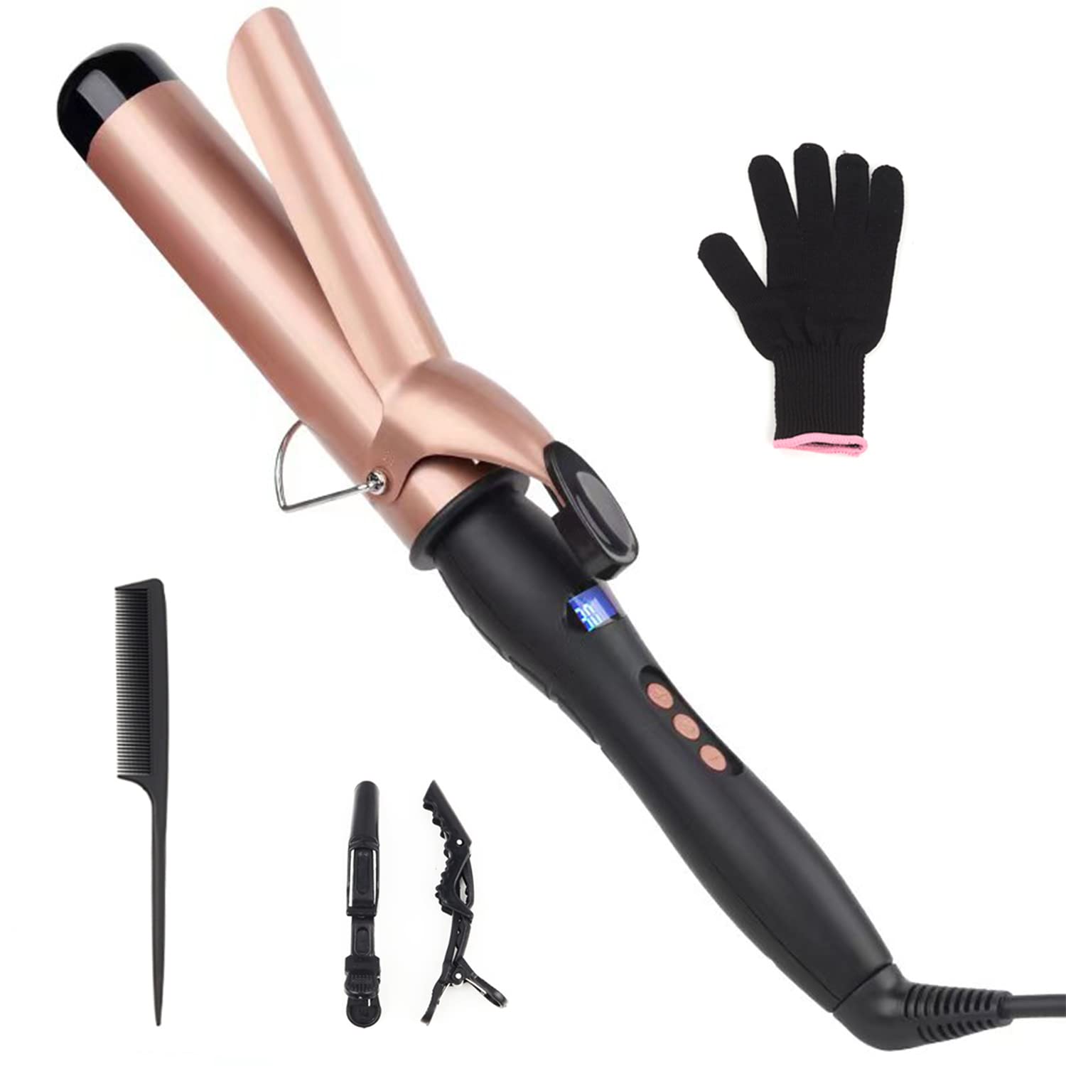 Jaeton 38mm Large Barrel Curling Wand – Ceramic Hair Curler with LCD Screen