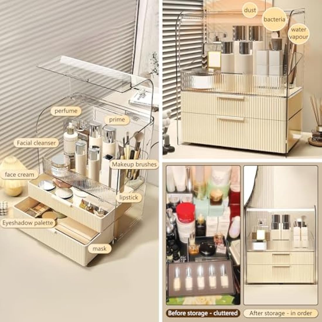 DASITON Clear Makeup Organizer | 2-Layer Dustproof Cosmetic Storage Box