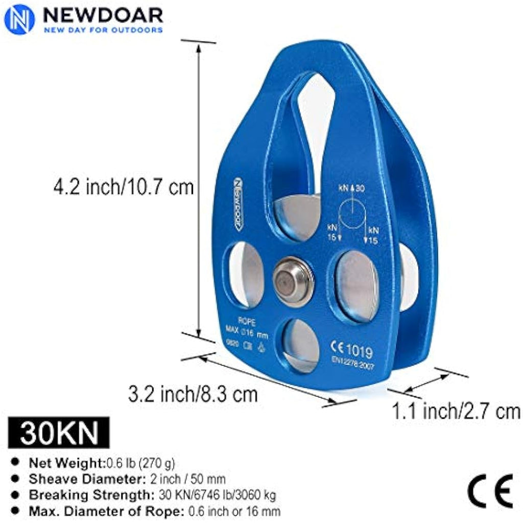 NewDoar 30KN Rescue Pulley | Large Swing Plate for 16mm Rope