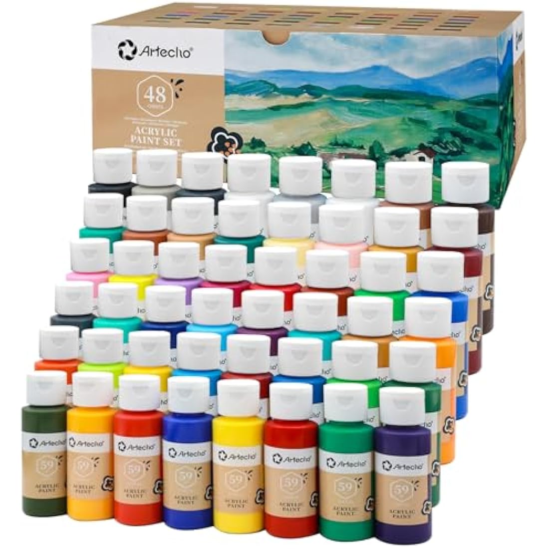 Artecho Acrylic Paint Set - 48 Vibrant Colors for Canvas and Crafts