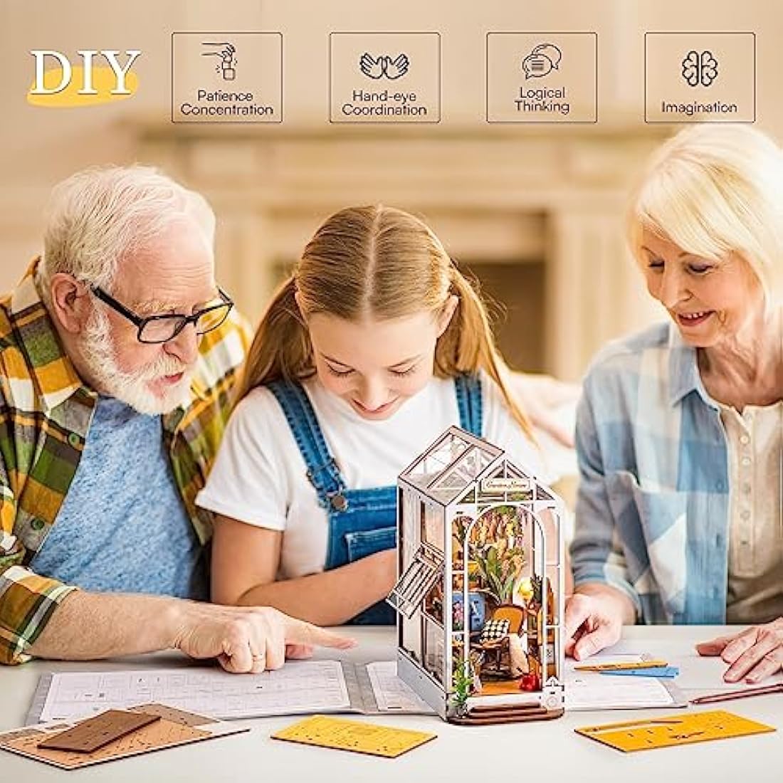 ROBOTIME Gardenhouse Book Nook Kit | DIY 3D Wooden Puzzle with LED