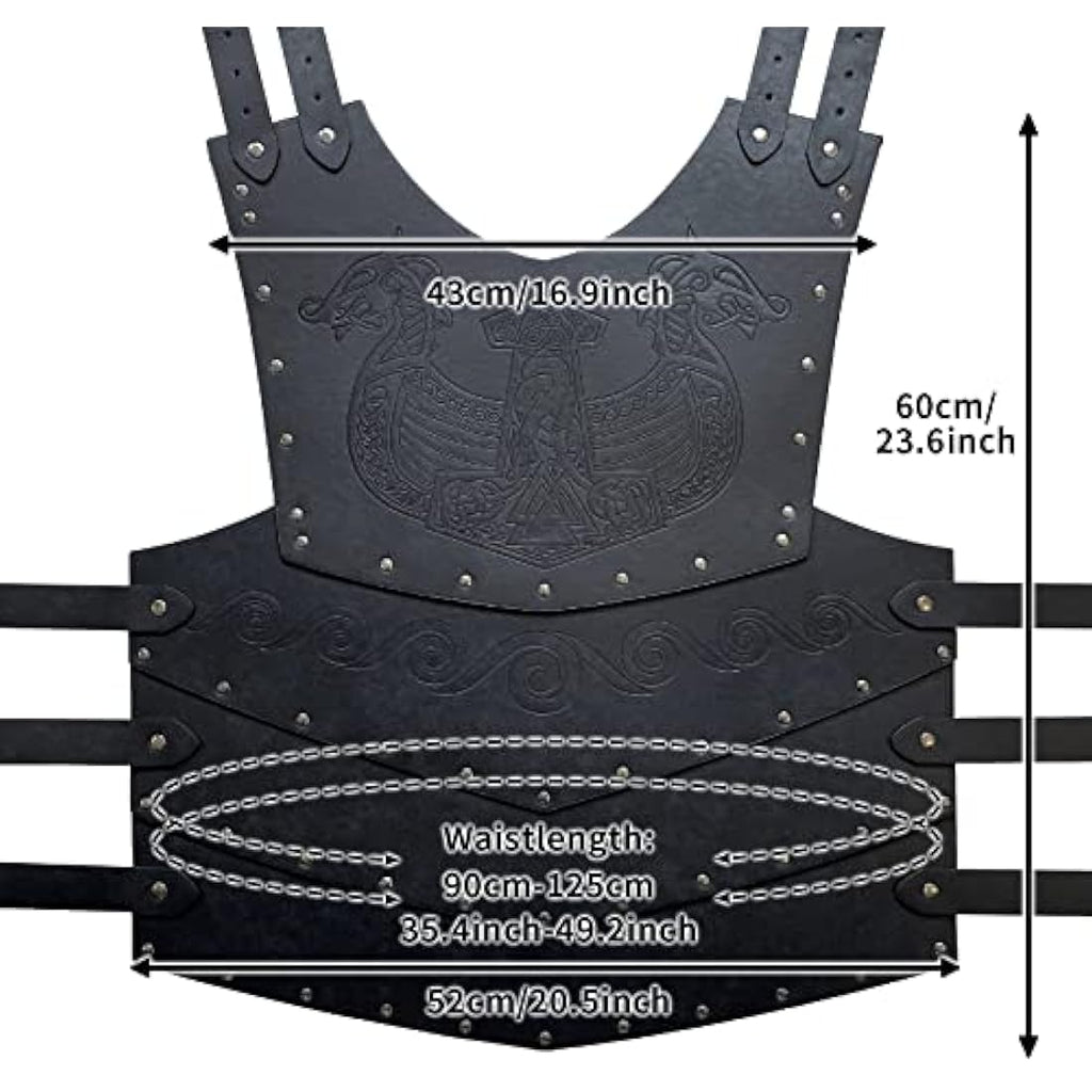 HiiFeuer Viking Chest Armor | Faux Leather Medieval LARP Cosplay - Black