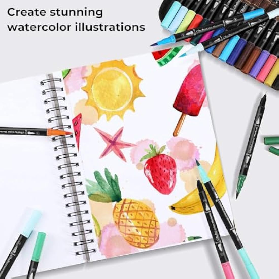 Ohuhu Dual Tip Brush Pens - 100 Colours Art Markers with Carrying Bag