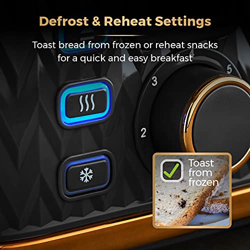 Tower Empire 4-Slice Toaster | 1600W with Defrost & Reheat - Black
