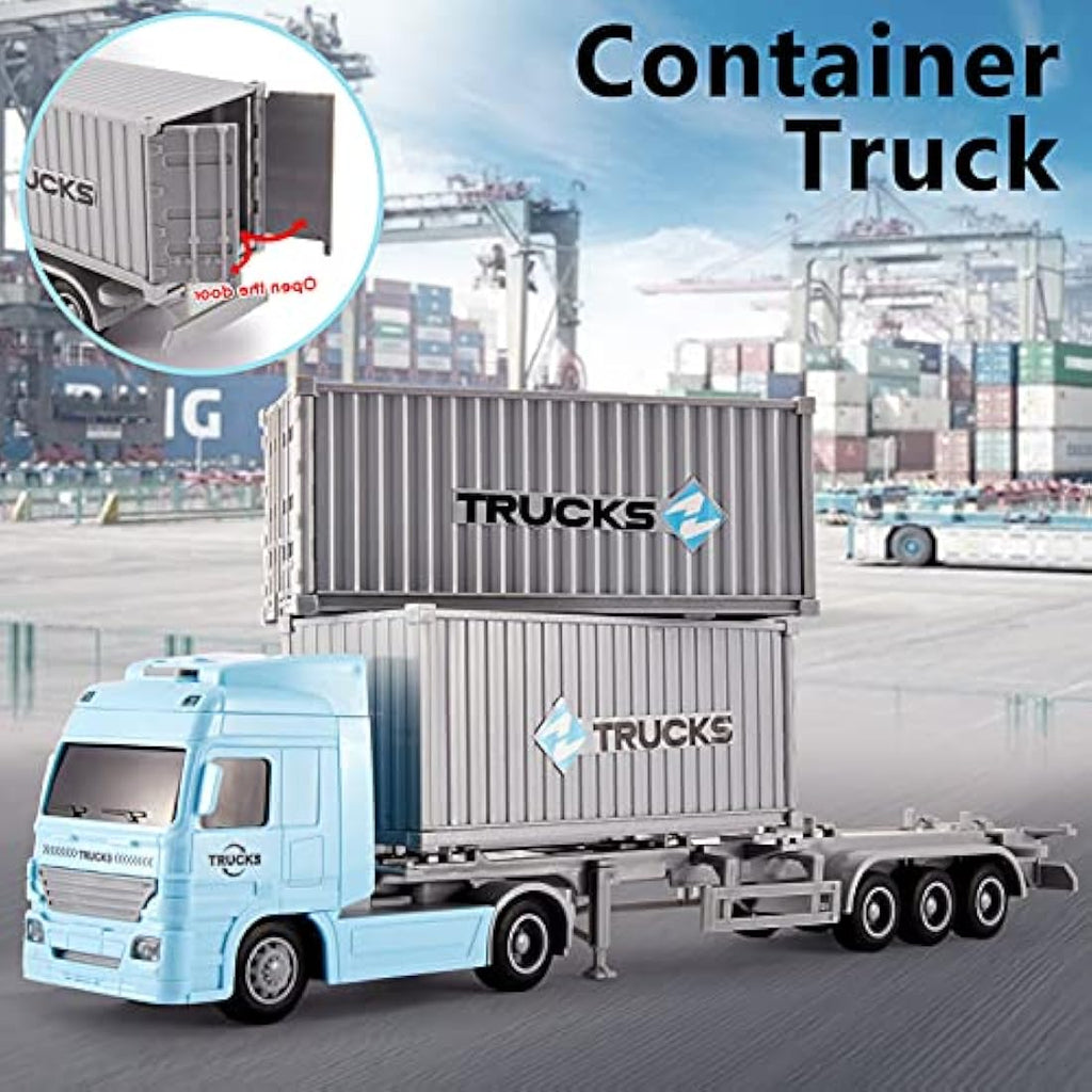 HERSITY 1:50 Friction Powered Container Truck Toy with Lights & Sounds