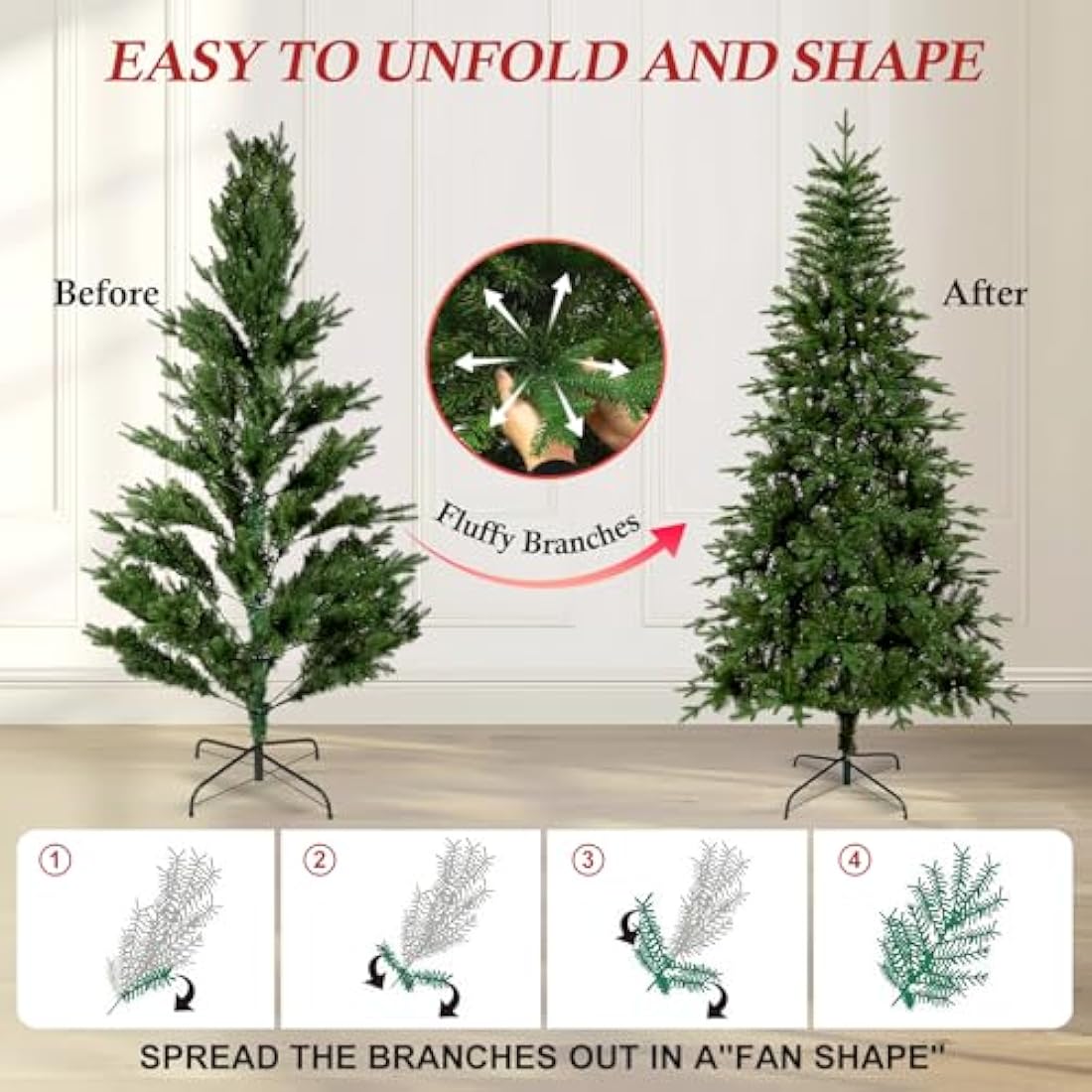 Uten 6ft Artificial Christmas Tree – Realistic PE & PVC Hinged Tree