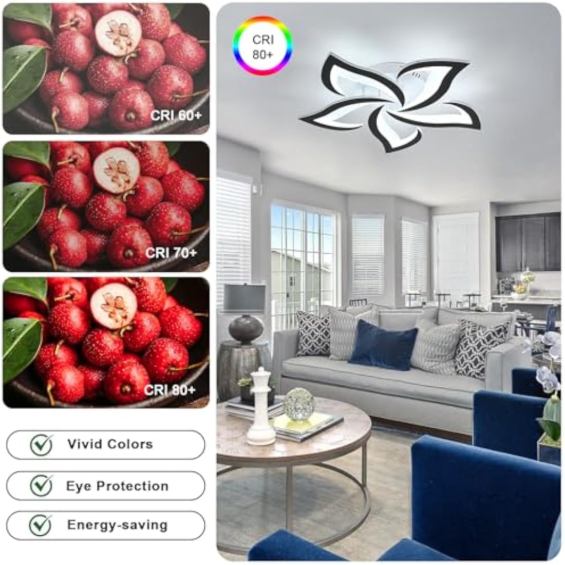 Dorlink 60W LED Ceiling Light – Modern 5-Petal Flower Acrylic Lamp, 6500K