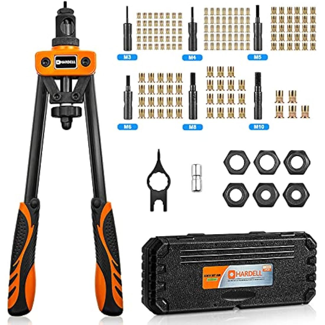 HARDELL 14" Heavy Duty Rivet Nut Tool Kit | 6 Mandrels & 150 Rivet Nuts
