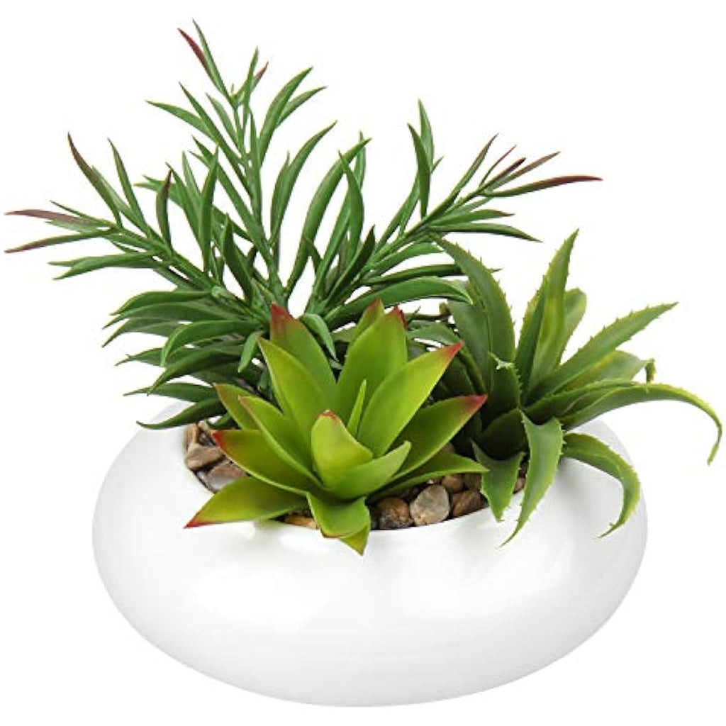 Briful Artificial Succulent Plants in White Ceramic Pot | Faux Desk Decor