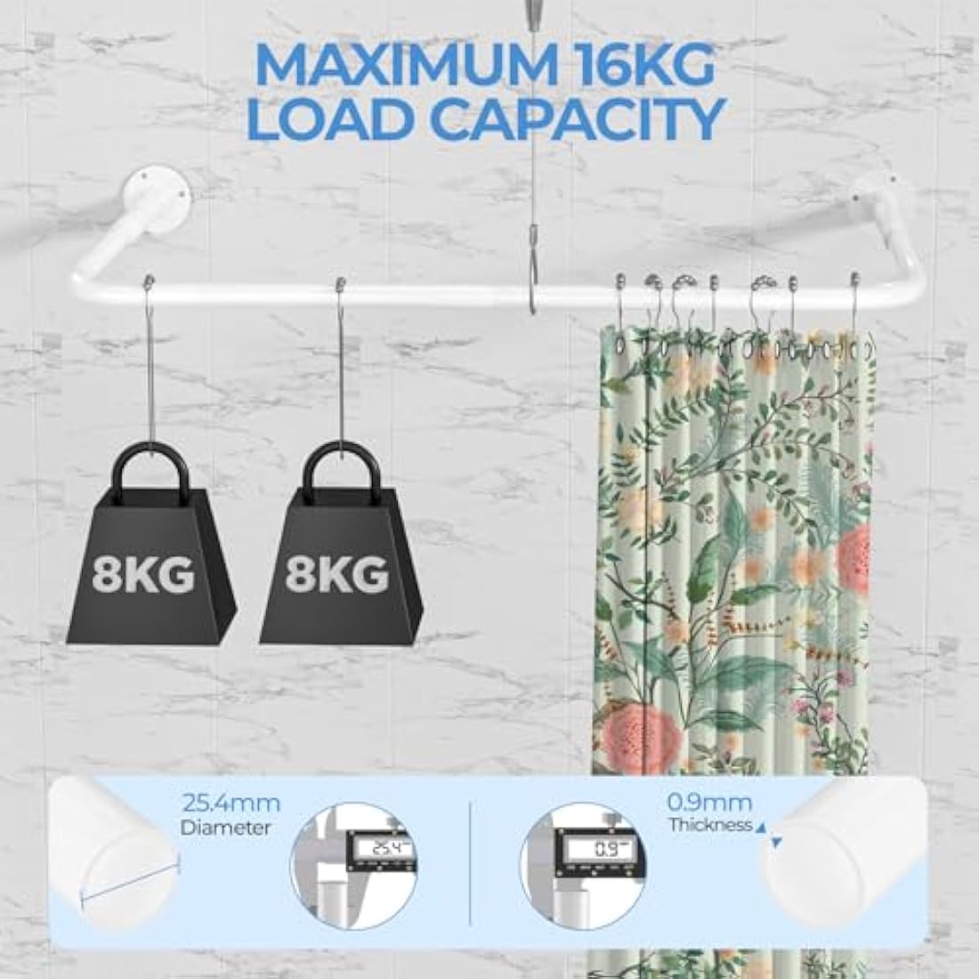 L/U Shaped Adjustable Stainless Steel Shower Curtain Rail