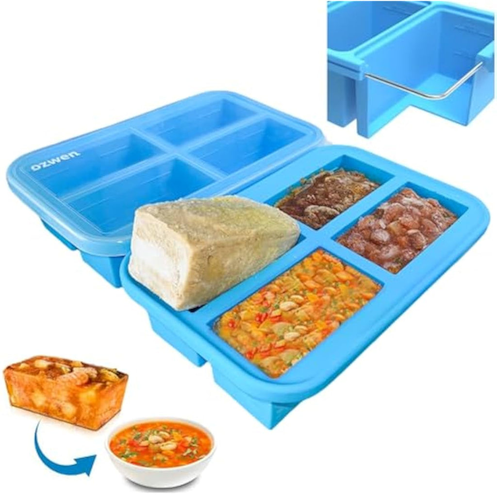 Ozwen Silicone Soup Freezer Tray with Lid – 1-Cup Meal Prep Moulds, 2-Pack