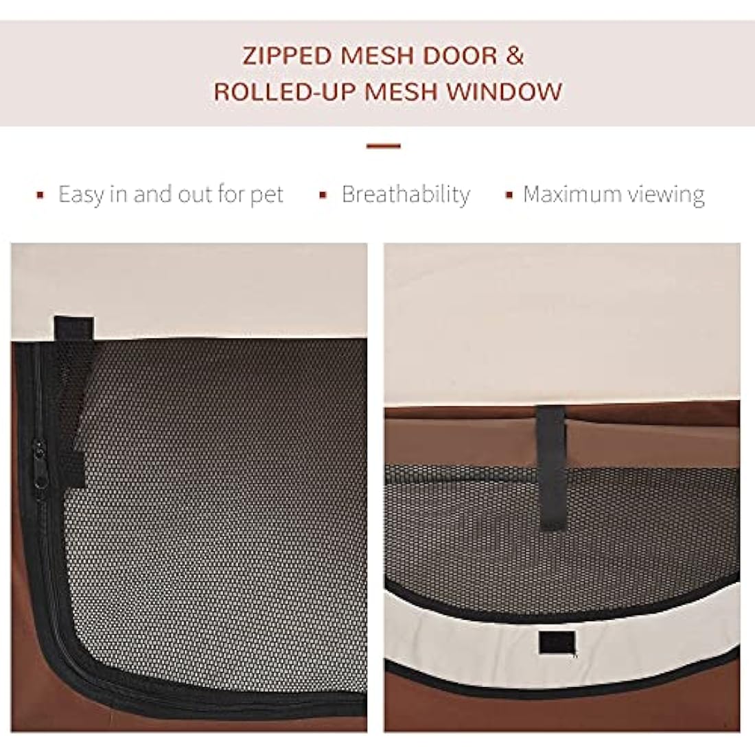 Pawhut Folding Soft Pet Crate – Portable Dog & Cat Travel Carrier, Brown