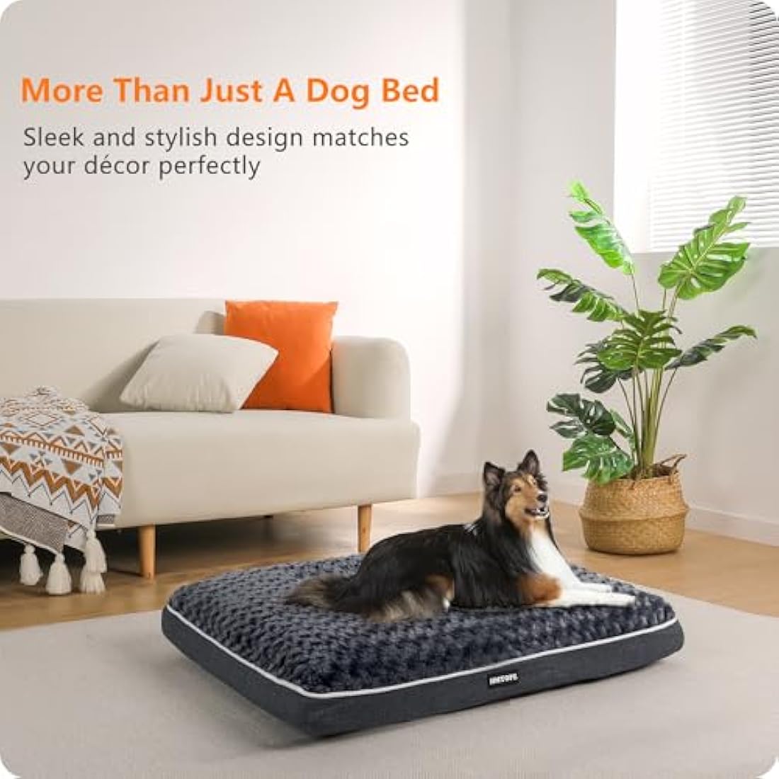 HMTOPE Orthopaedic Dog Bed – Washable Fleece Mat, Dark Grey, 90 cm