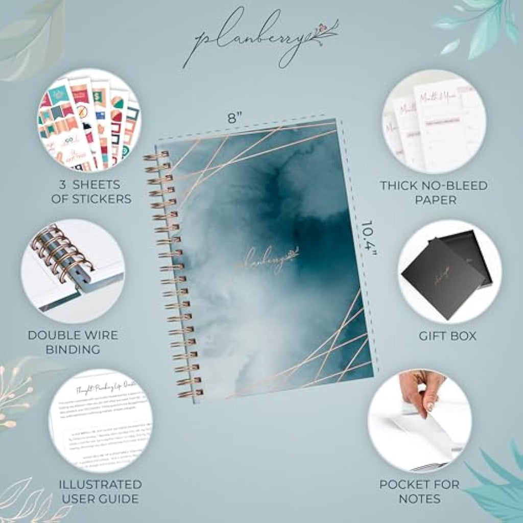 PLANBERRY Undated Hourly Schedule Planner & Budget Organizer – Ocean Depths