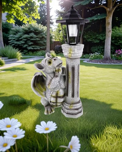 Jolof Store Baby Dragon Garden Figurine | Solar Lantern Outdoor Statue