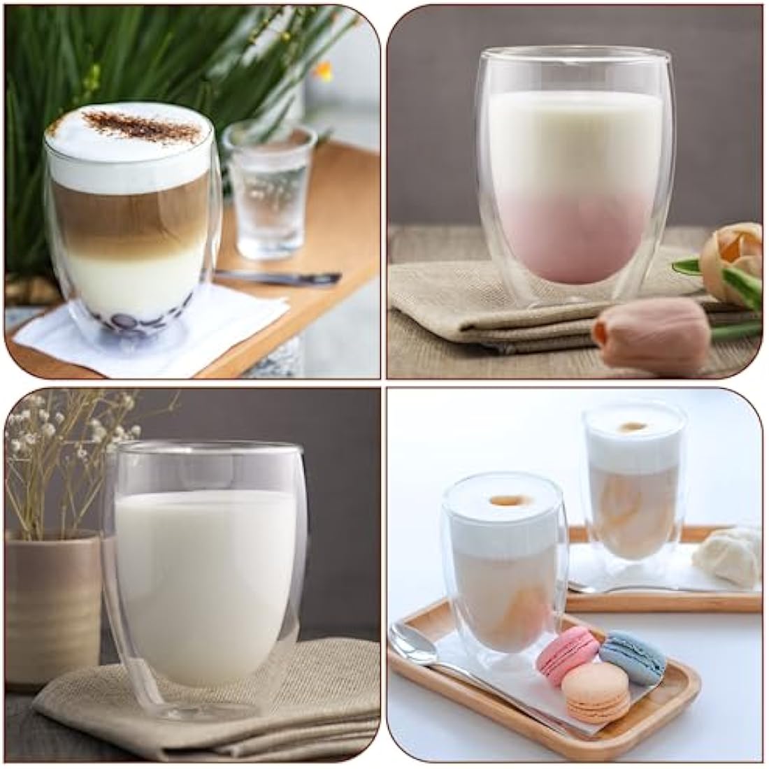 Jolof Store Double Walled Glass Coffee Mugs - 6pc 350ml Set with Spoons