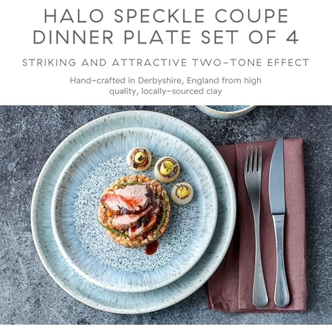Denby Halo Speckle Dinner Plates – Set of 4 Grey Stoneware (26cm)