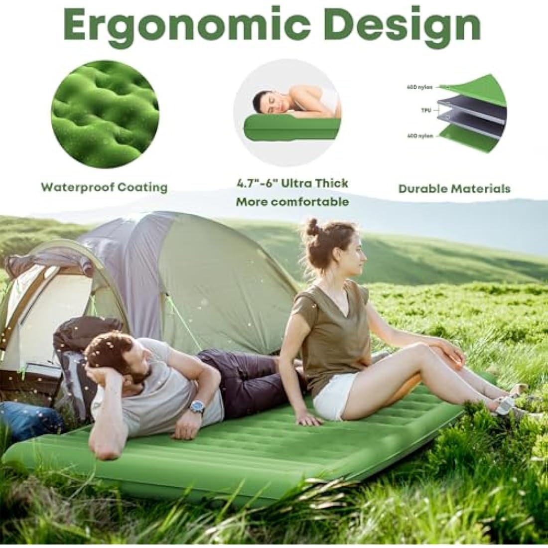 MAMBAKOTR Camping Sleeping Pad – Extra Thick Inflatable Mattress with Pump